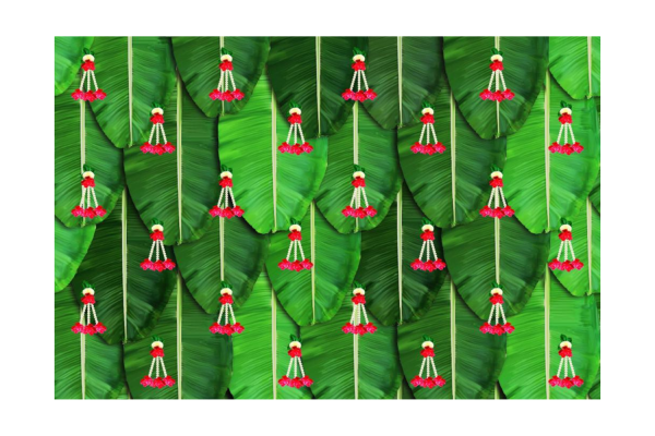 Back Drop Banana Leaf with Floral hangings printed