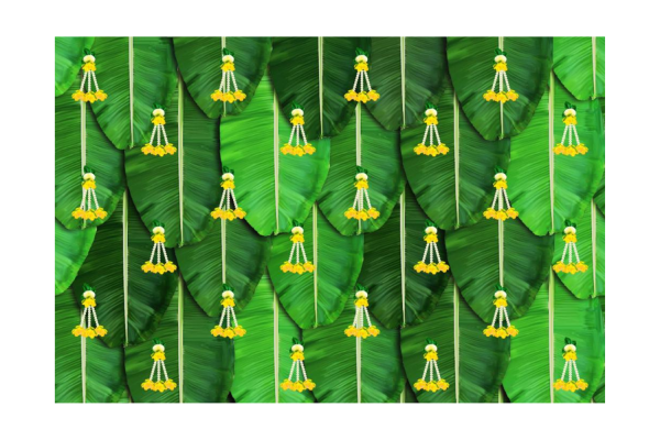 Backdrop-Banana Leaf With Floral Drops Yellow
