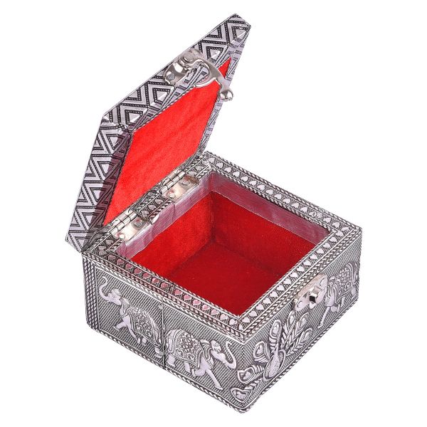 Elephant Embossed Box silver Antiq Finish 4x4