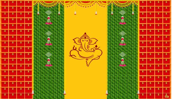 Velvette Fabric Back drop Ganesh Golden Bells