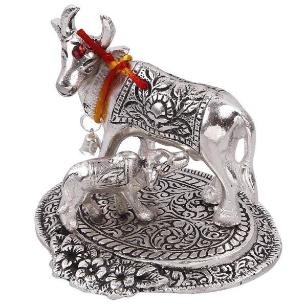 White metal cow n calf medium