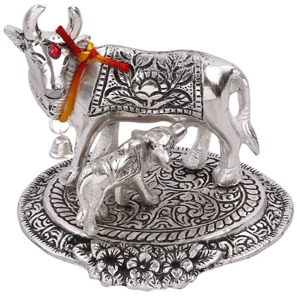 White metal cow n calf medium