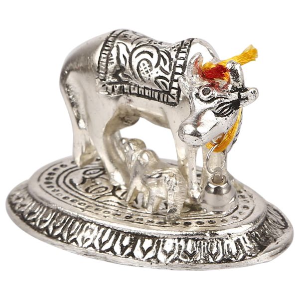 White Metal Cow n calf Oval medium
