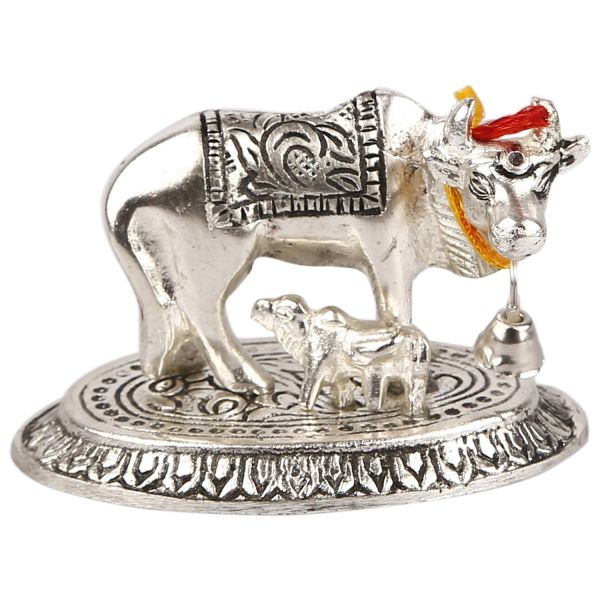 White Metal Cow n calf Oval medium