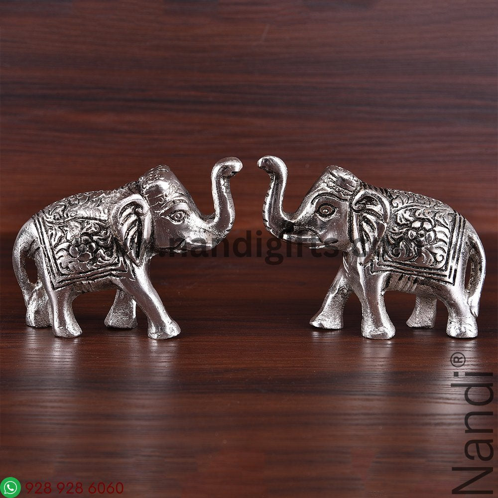 Whitemetal elephant statue pair mini