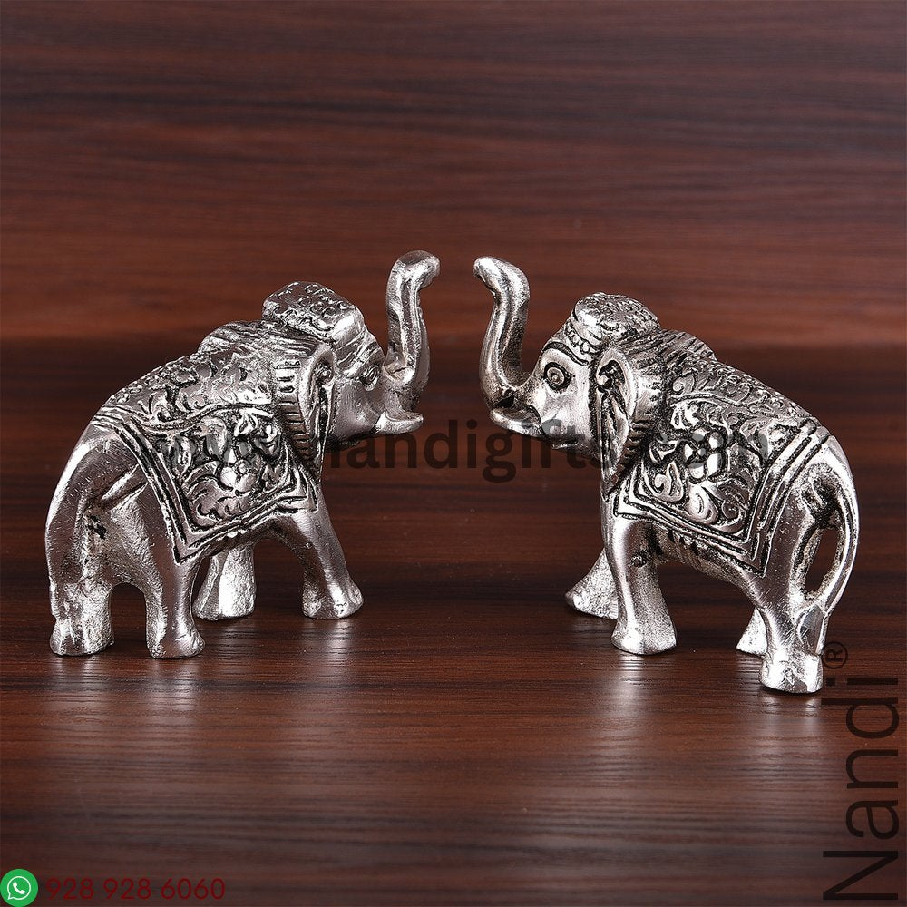 Whitemetal elephant statue pair mini