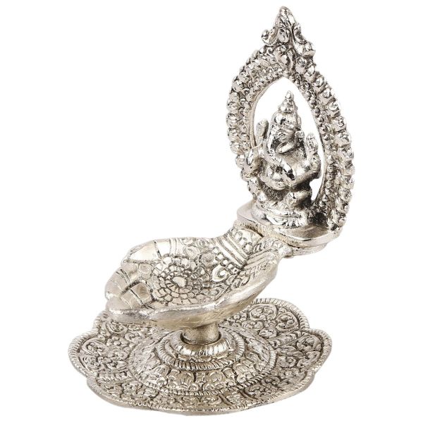 Whitemetal Ganesh Singasan Diya