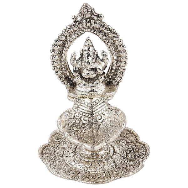 Whitemetal Ganesh Singasan Diya