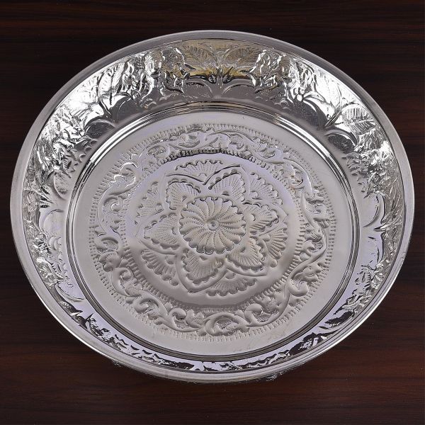 German Silver Astalakshmi Carved Pooja Plate 10