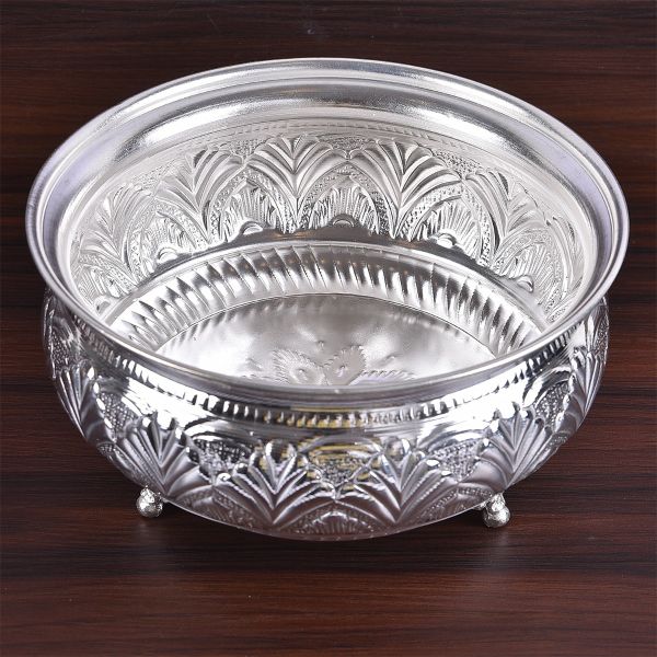 German Silver Bowl Carved Big