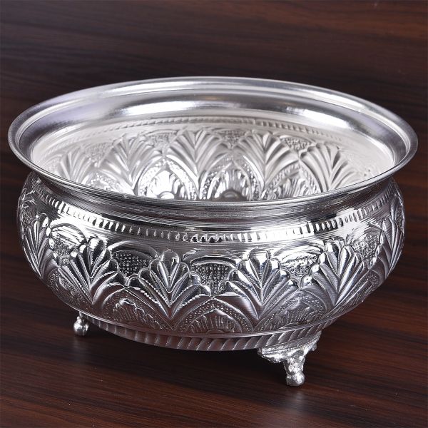 German Silver Bowl Carved Big