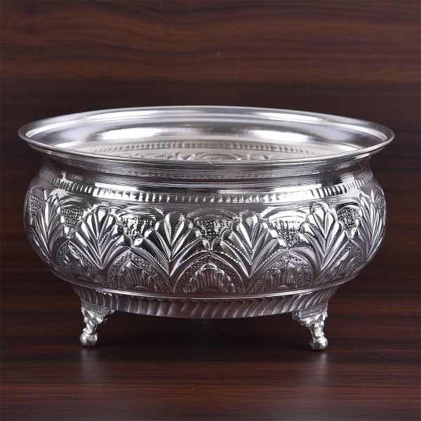 German Silver Bowl Carved Big