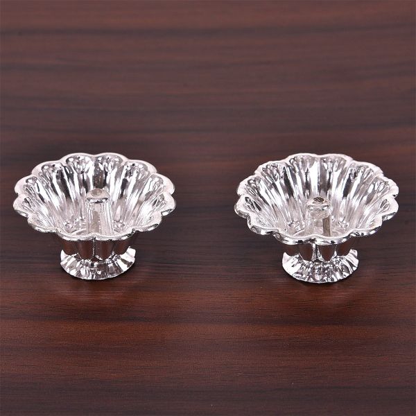 German Silver Peacock Diya Pair