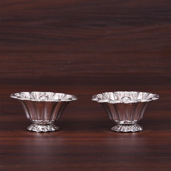 German Silver Peacock Diya Pair