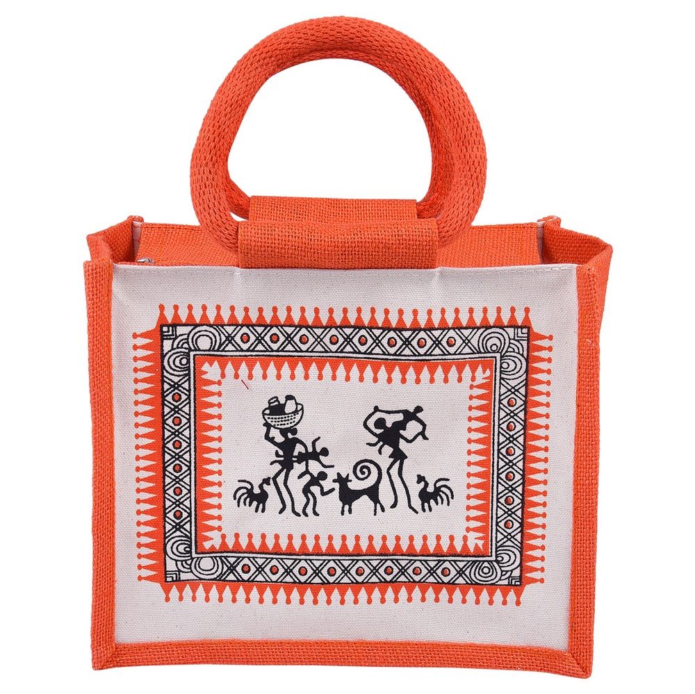 Jute Bag - canvas tribal print small