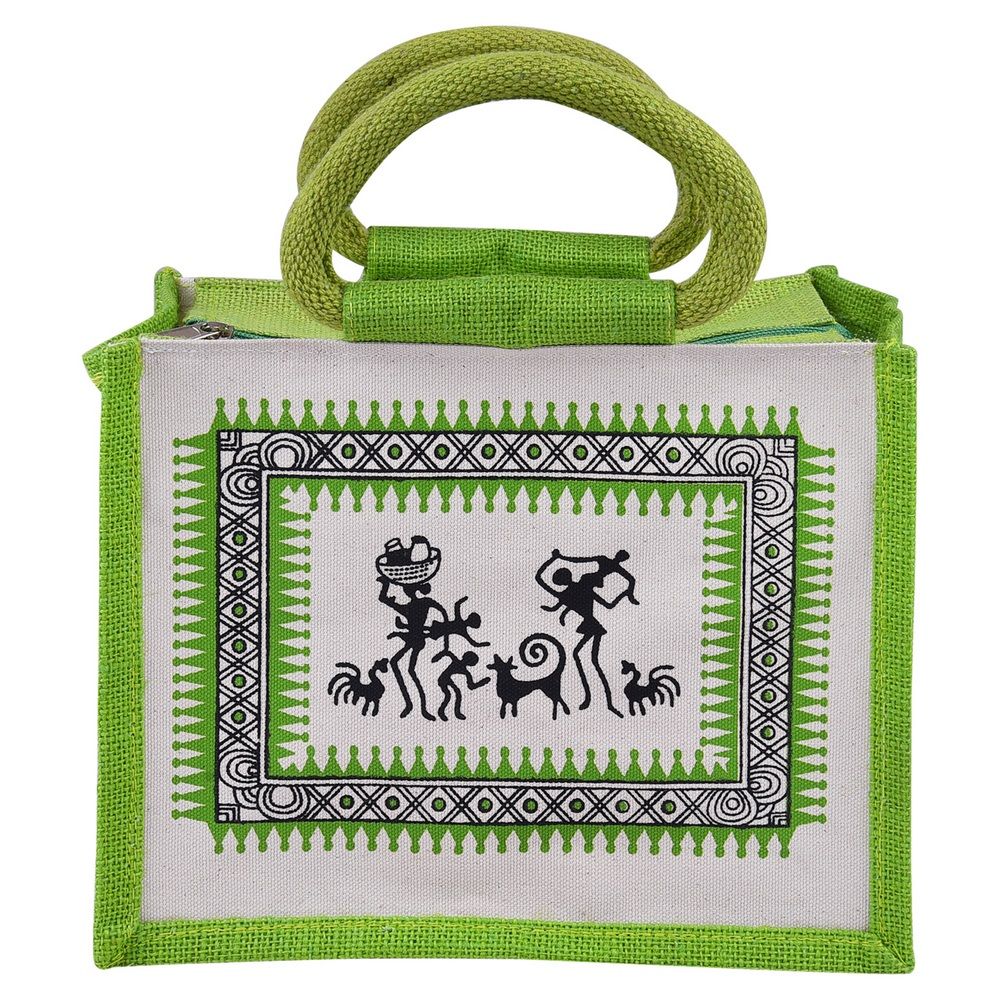 Jute Bag - canvas tribal print small