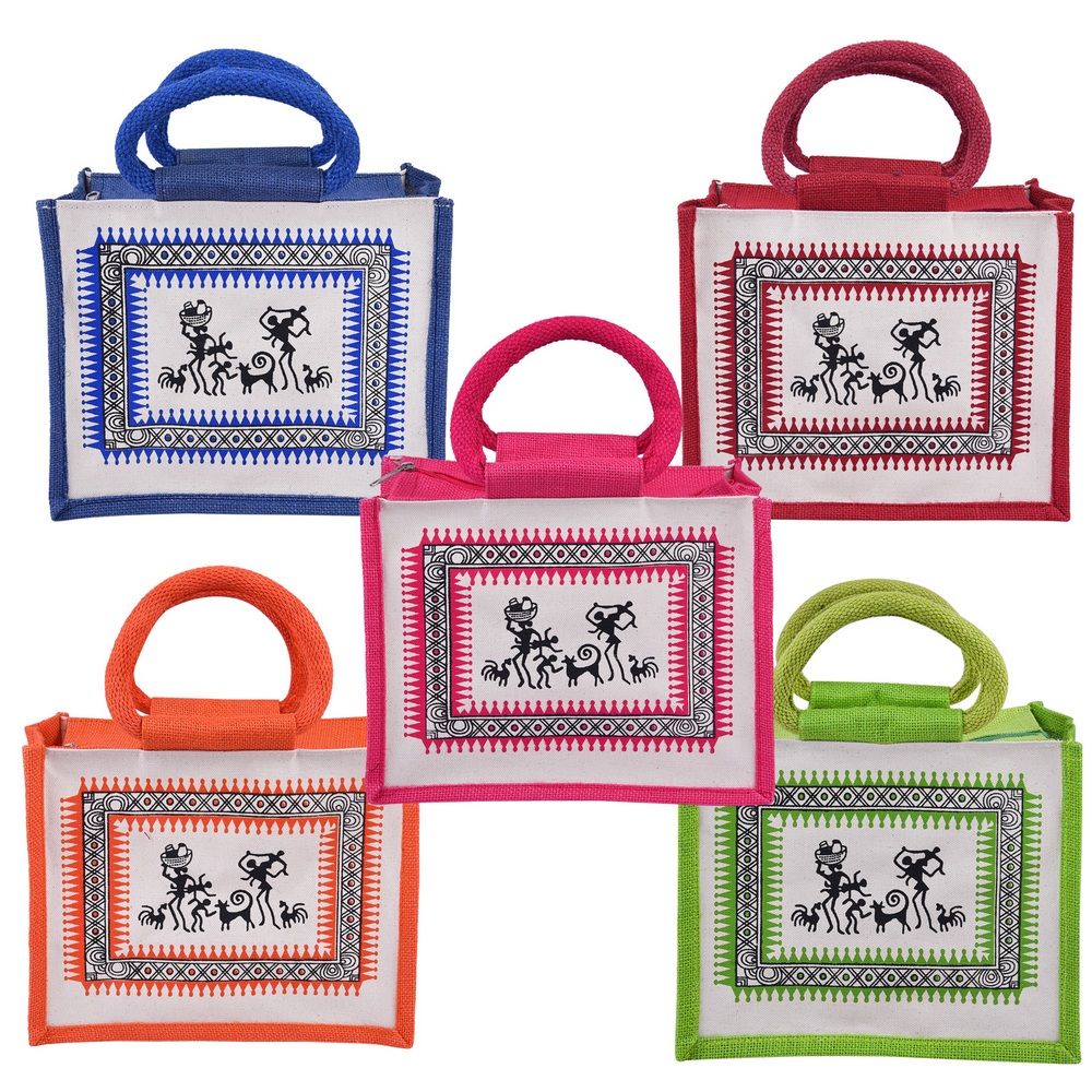 Jute Bag - canvas tribal print small