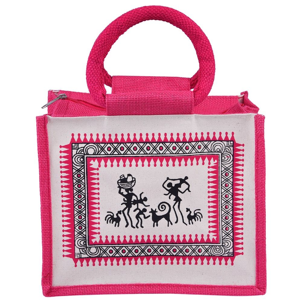 Jute Bag - canvas tribal print small