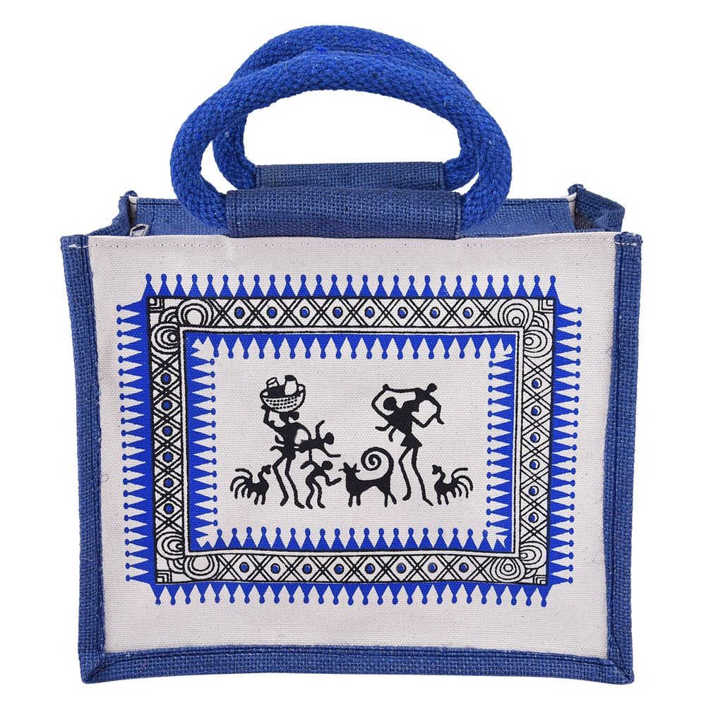 Jute Bag - canvas tribal print small