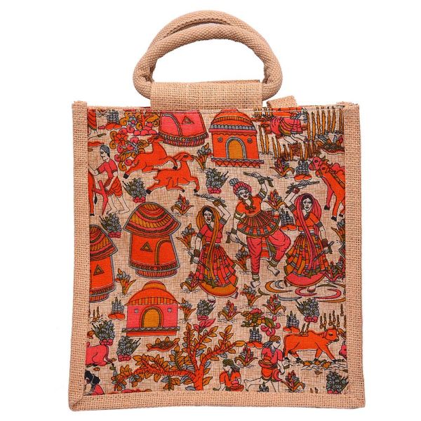 Kalamkari Jute Bag-Rural Life