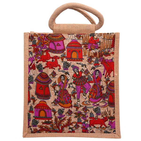 Kalamkari Jute Bag-Rural Life