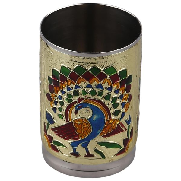 Minakari Glass Gold Peacock