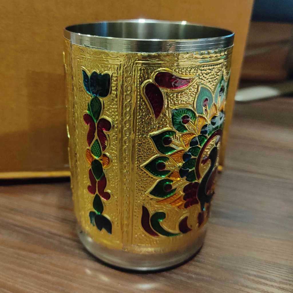 Minakari Glass Gold Peacock