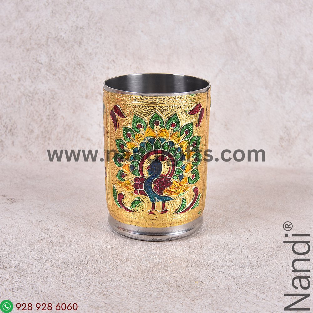 Minakari Glass Gold Peacock