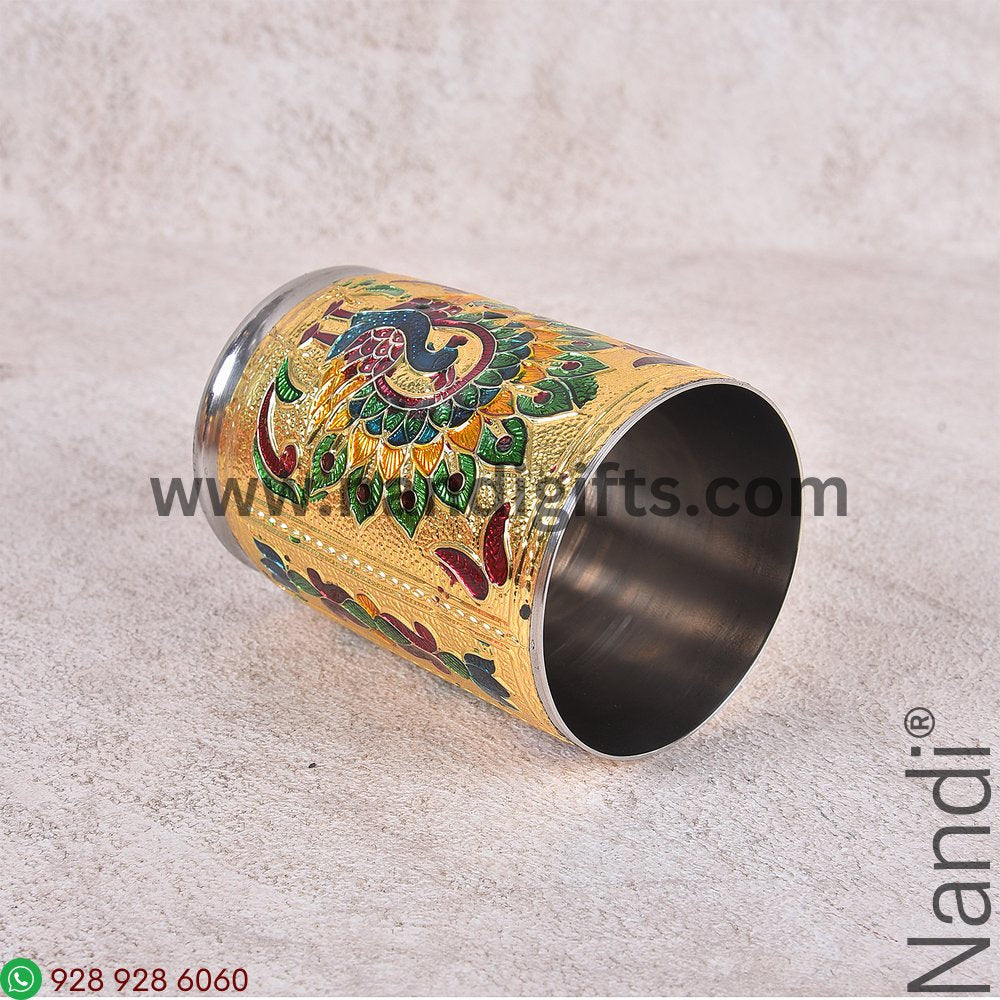 Minakari Glass Gold Peacock