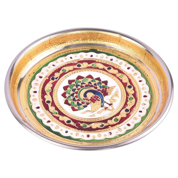 Minakari Pooja Thali Peacock Design 9