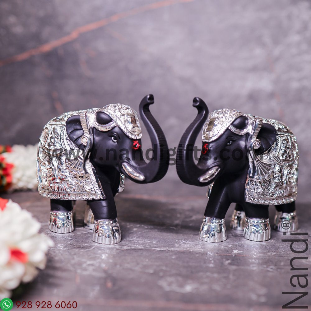 Silver Plated Polyresin Elephant Pair 4