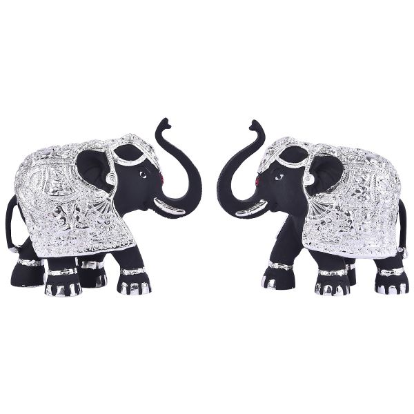 Silver Plated Polyresin Elephant Pair 4
