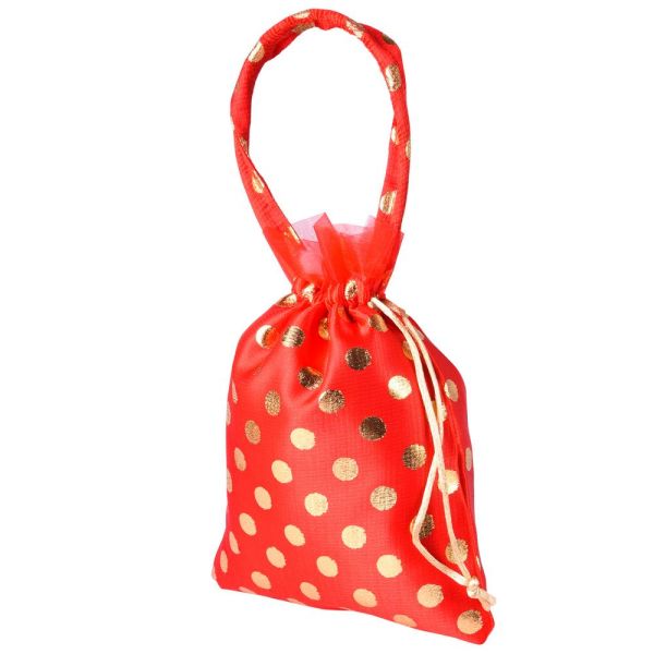 string bag dotted with handle orange