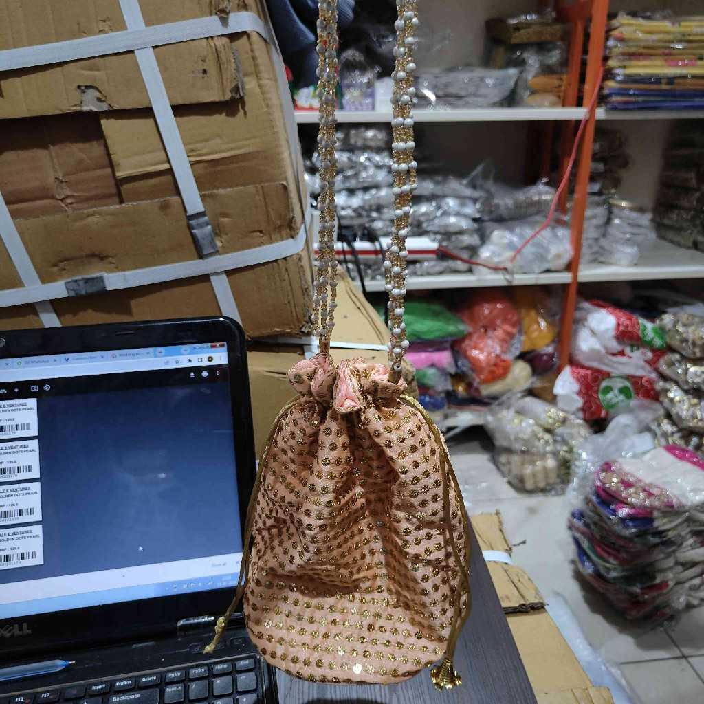 POTLI BAG GOLDEN DOTS PEARL