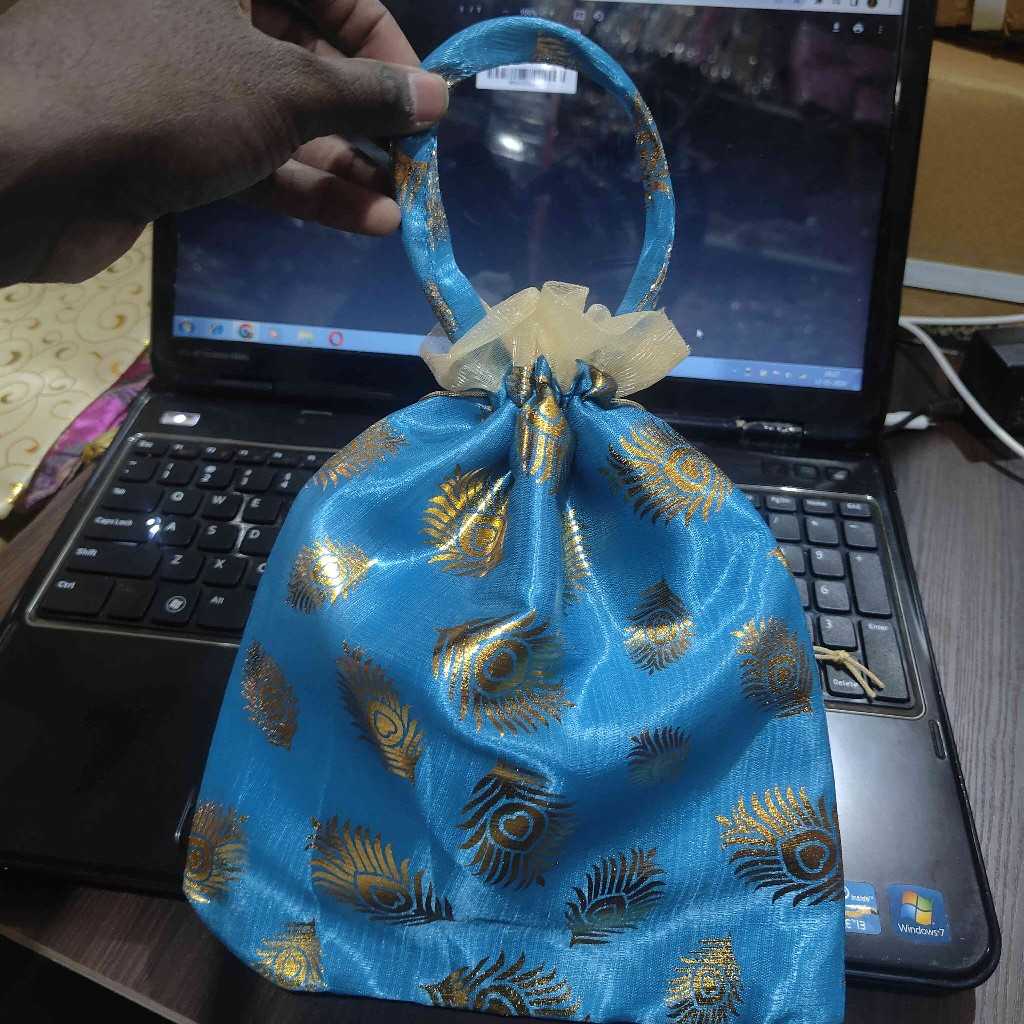 SKY BLUE KASTURI MOR PANKH POTLI BAG