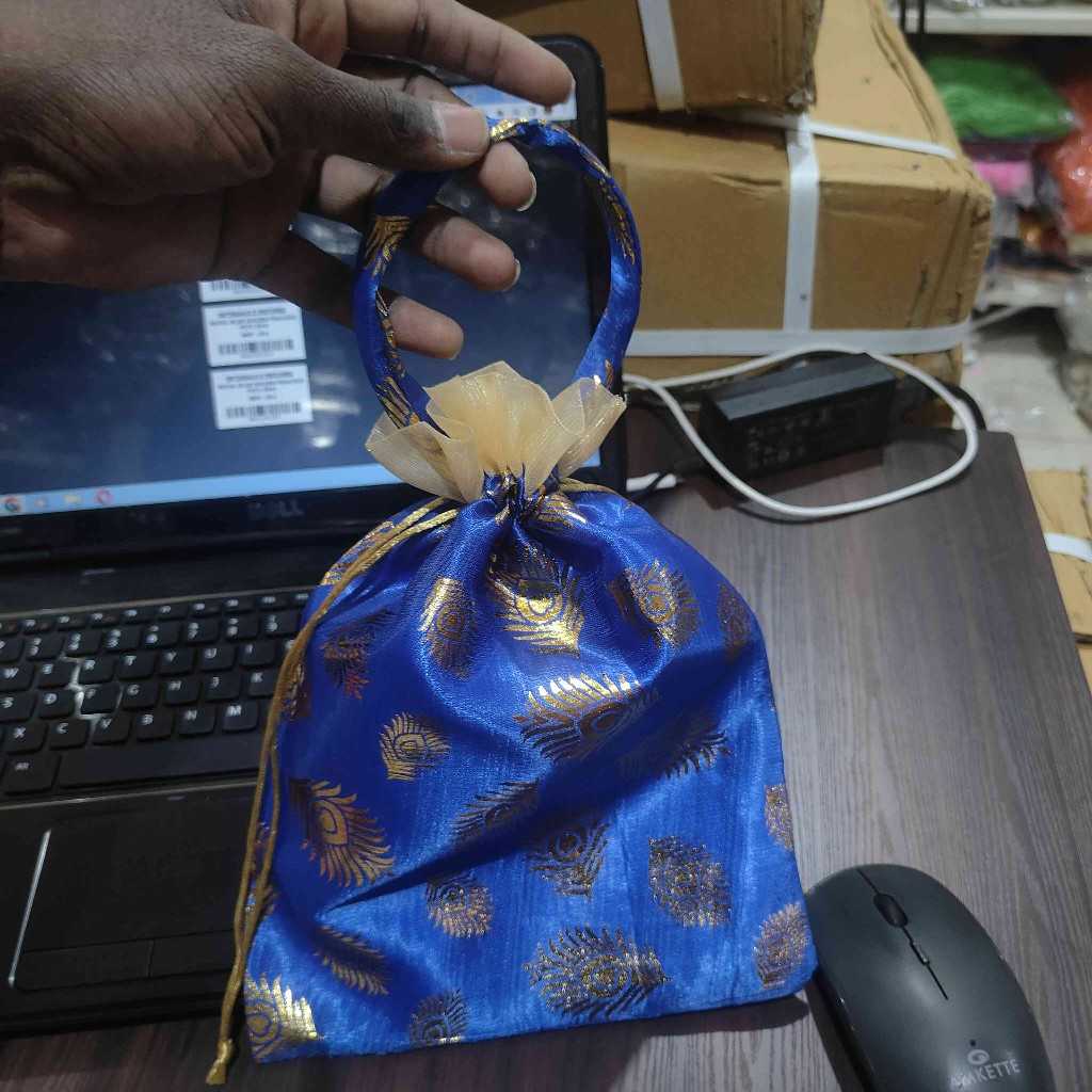 ROYAL BLUE KASTURI MOR PANKH POTLI BAG