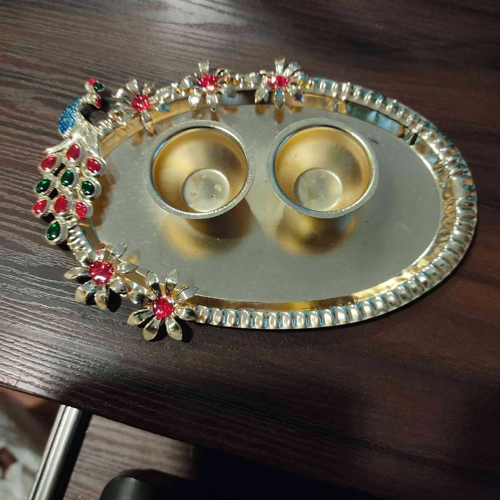 Oval Peacock Kumkum Plate