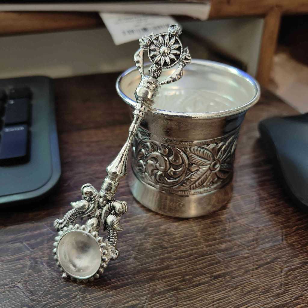 PRE ANTIQ GERMAN SILVER PUNCHPATRA SET MEDIUM