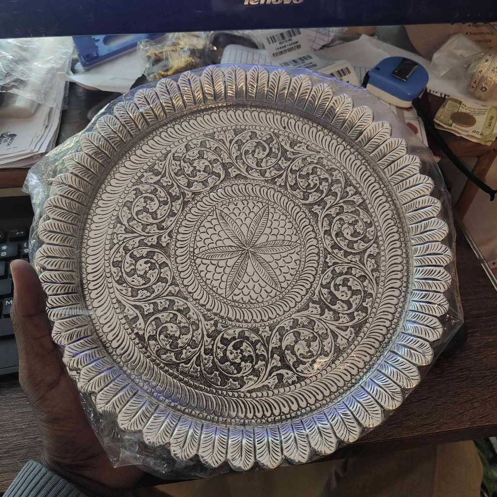 PRE ANTIQ GERMAN SILVER THALI FLAT 11