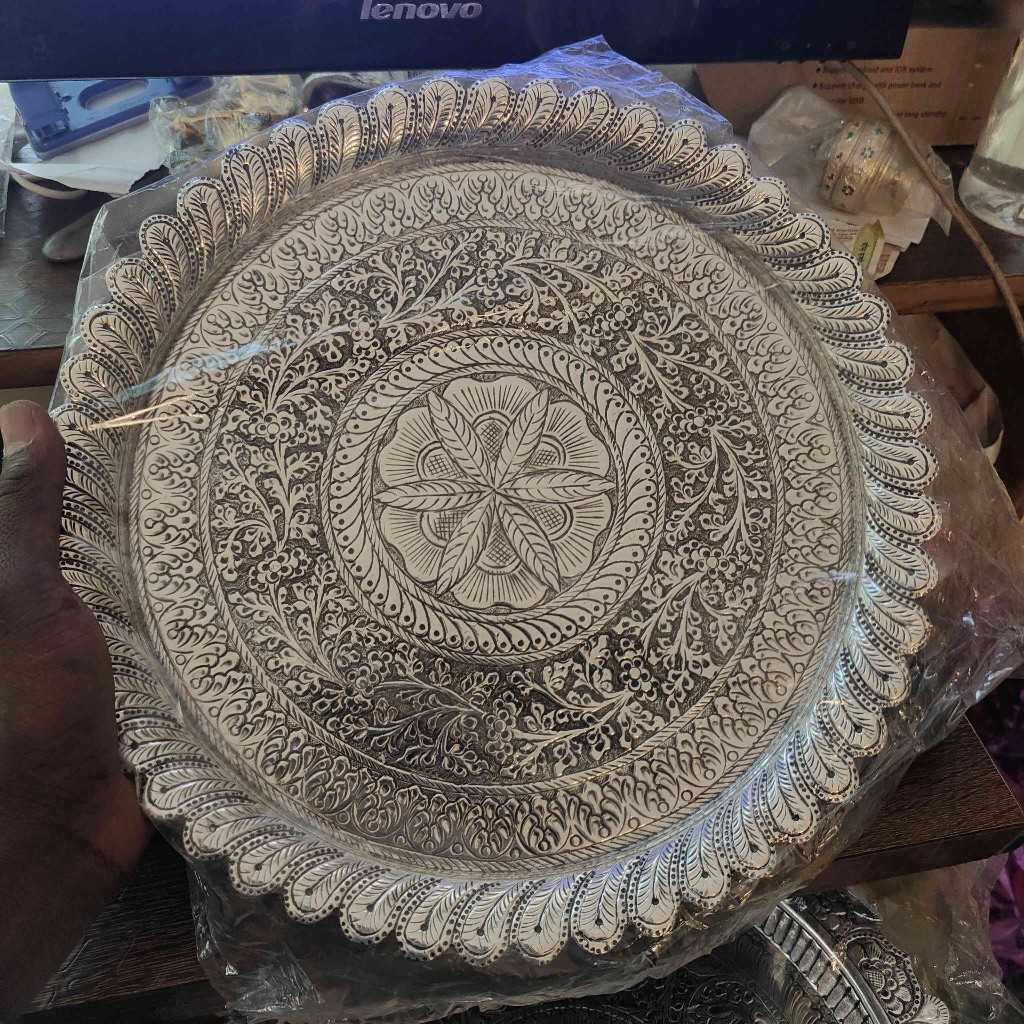 PRE ANTIQ GERMAN SILVER THALI FLAT 12