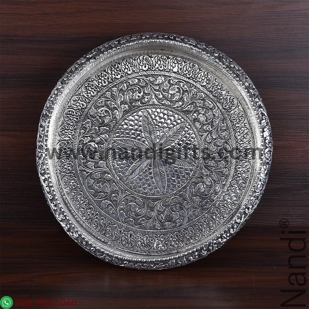 PRE ANTIQ GERMAN SILVER THALI FLORAL 10