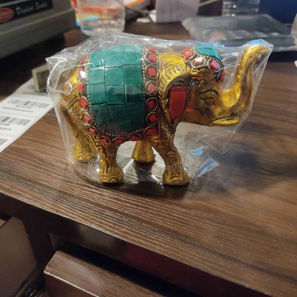 Elephant Stone Work Golden Antiq Small Pair