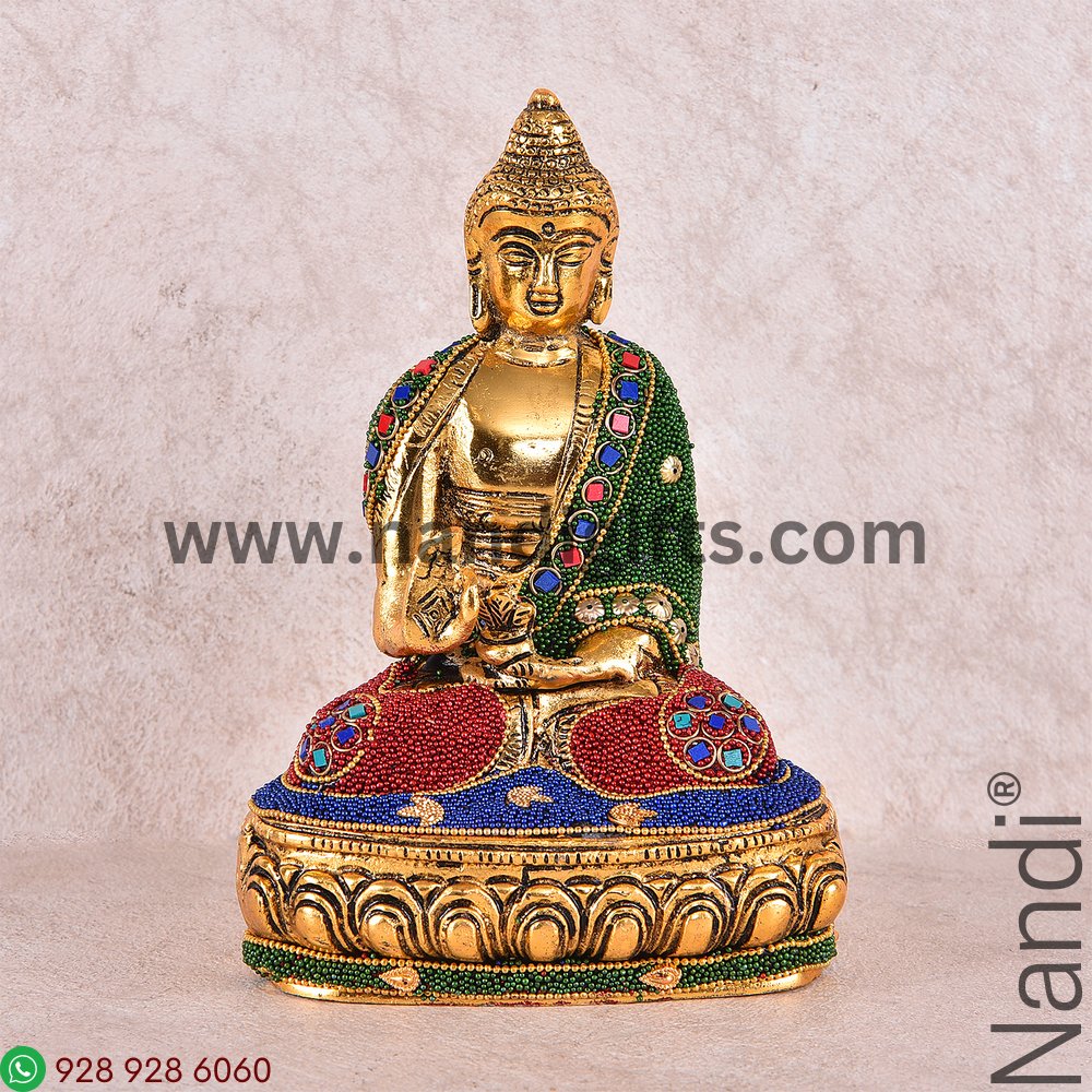Buddha Stone Work Golden Antiq Big