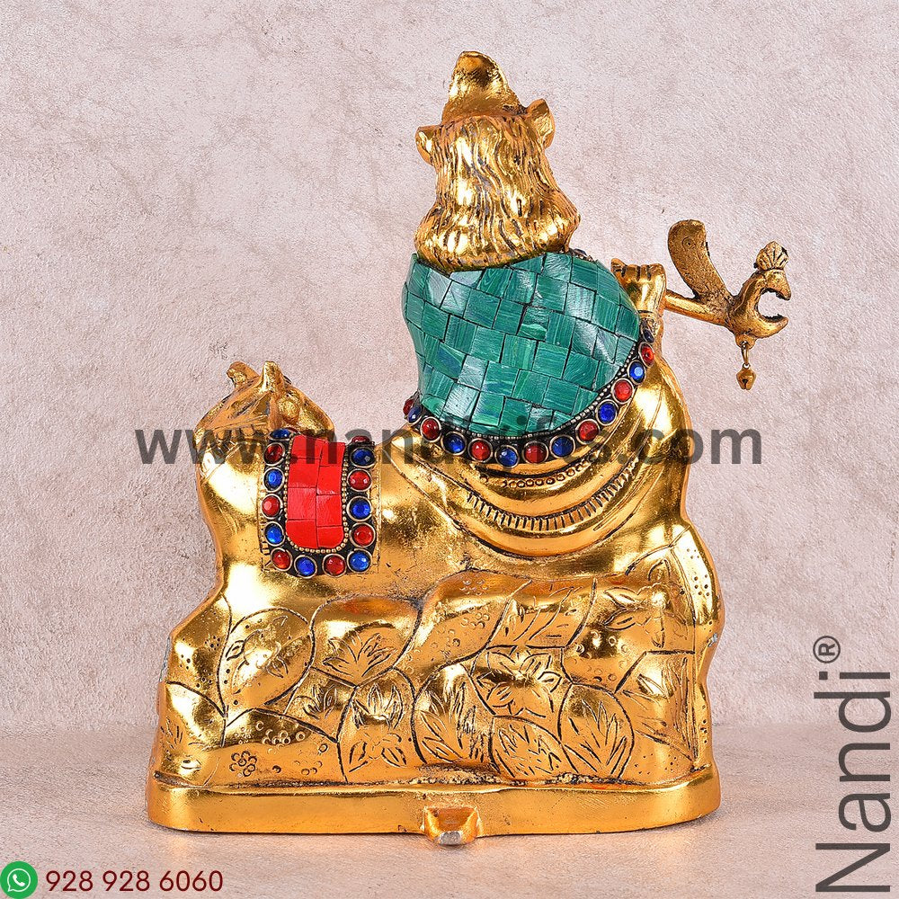 Cow Krishna Stone Work Golden Antiq