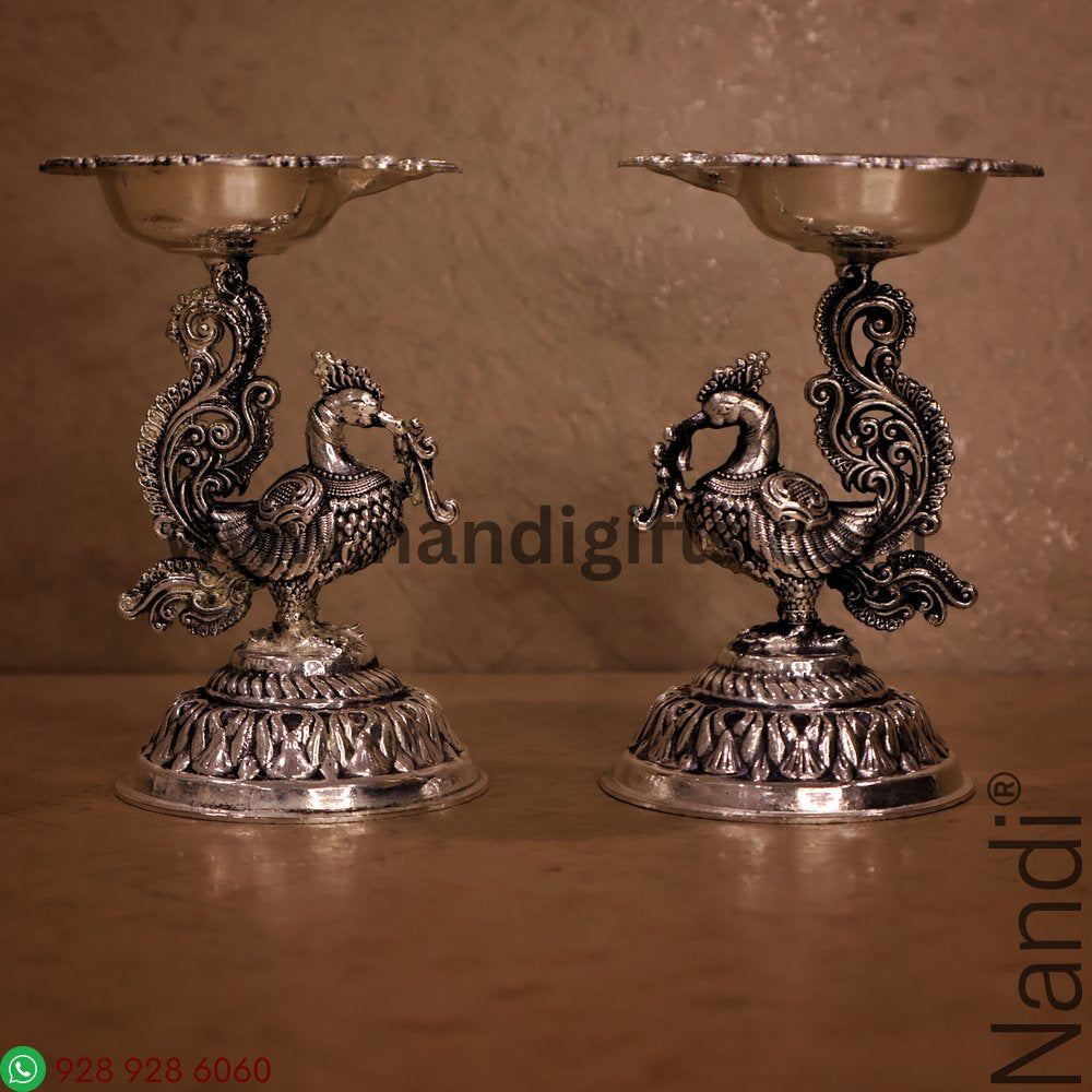 ANTIQ GS PEACOCK DIYA BIG PAIR