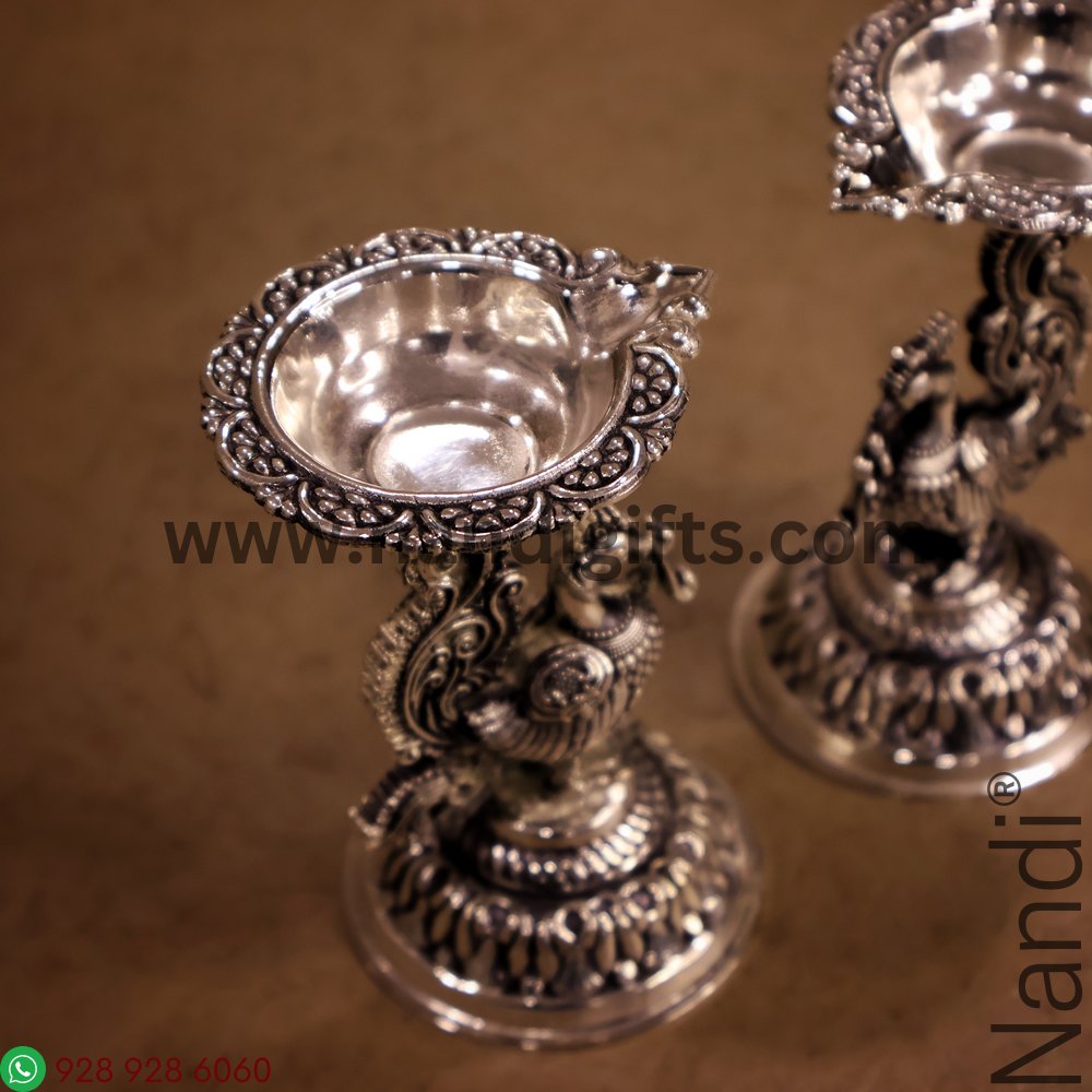 ANTIQ GS PEACOCK DIYA BIG PAIR
