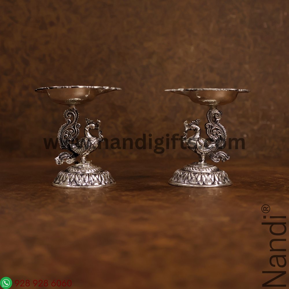 GS ANTIQ PEACOCK DIYA SMALL PAIR