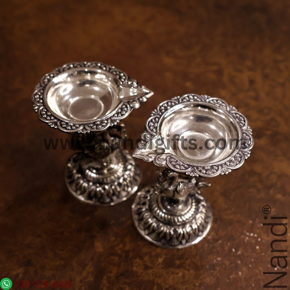 GS ANTIQ PEACOCK DIYA SMALL PAIR