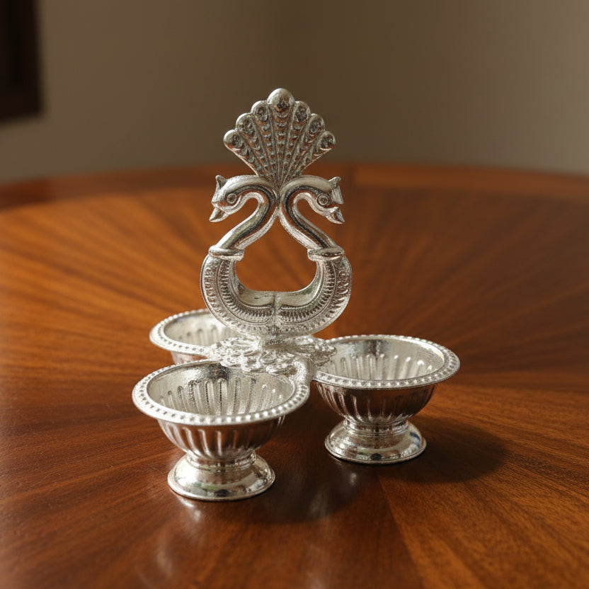 GS Peacock Kumkum holder 3 Bowl