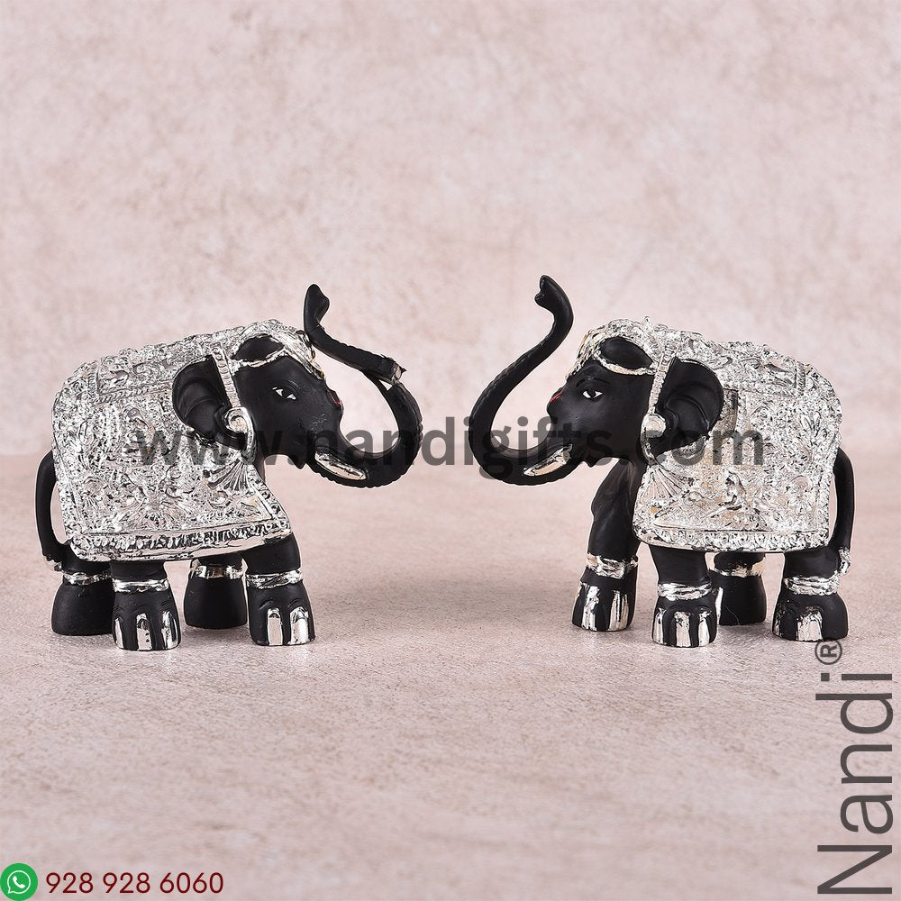 Silver Plated Elephant Black Pair 3